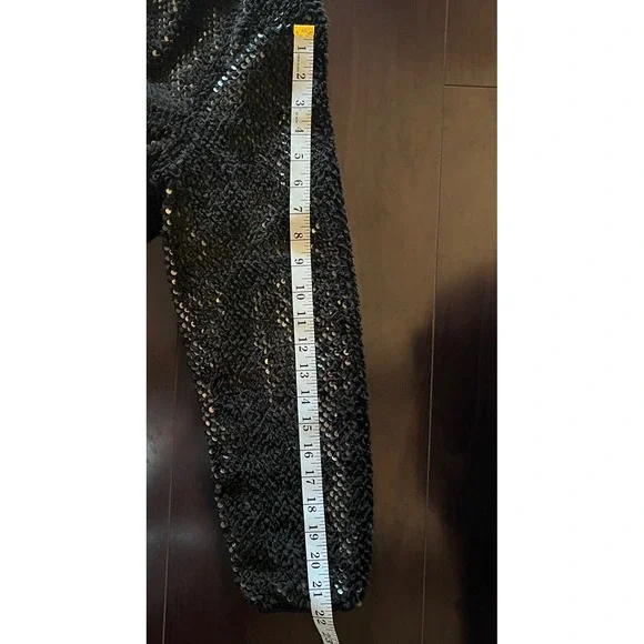 Vero Moda Sz Large Starlight Short Jacket Sequin Black Pockets Glam Bling Sherpa - Picture 16 of 16